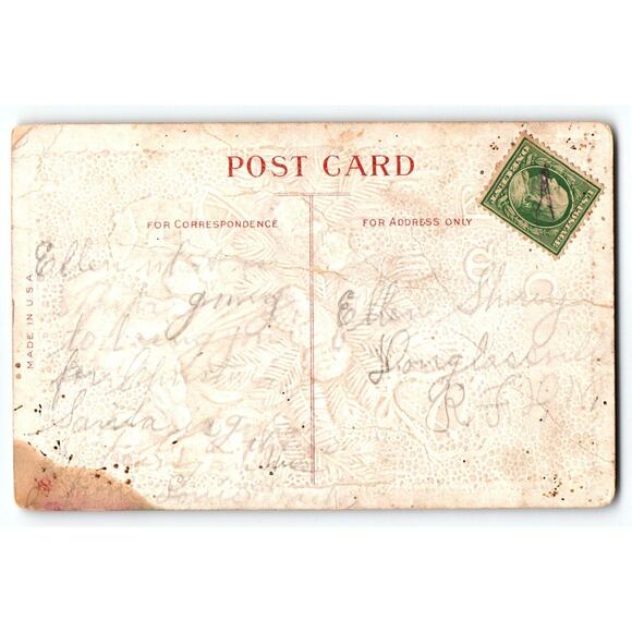 Santa Claus Christmas Postcard Embossed Saint Nick Holds Glass Bottle Toys Tree - Picture 2 of 2